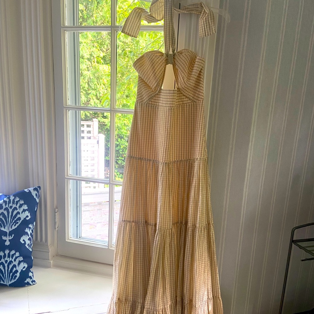 Significant Other, 4, Full length halter dress, in pale yellow/tan